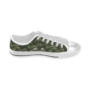 Digital Green camouflage pattern Men's Low Top Shoes White