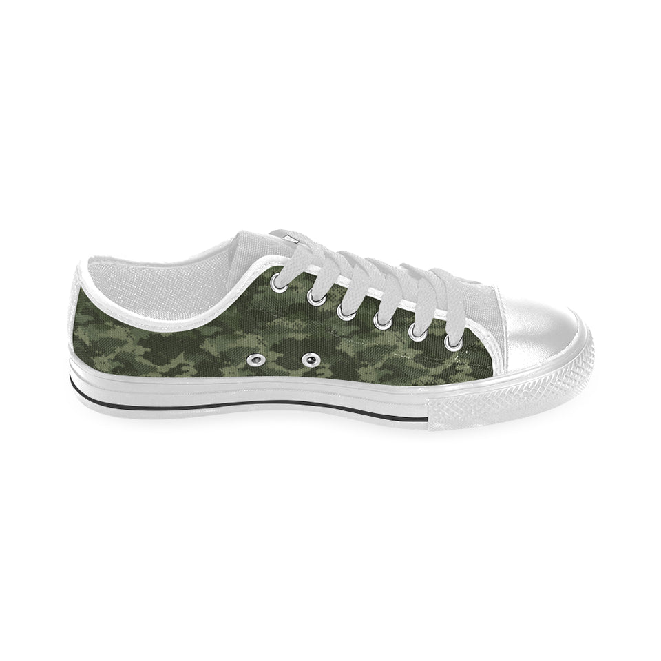 Digital Green camouflage pattern Men's Low Top Shoes White