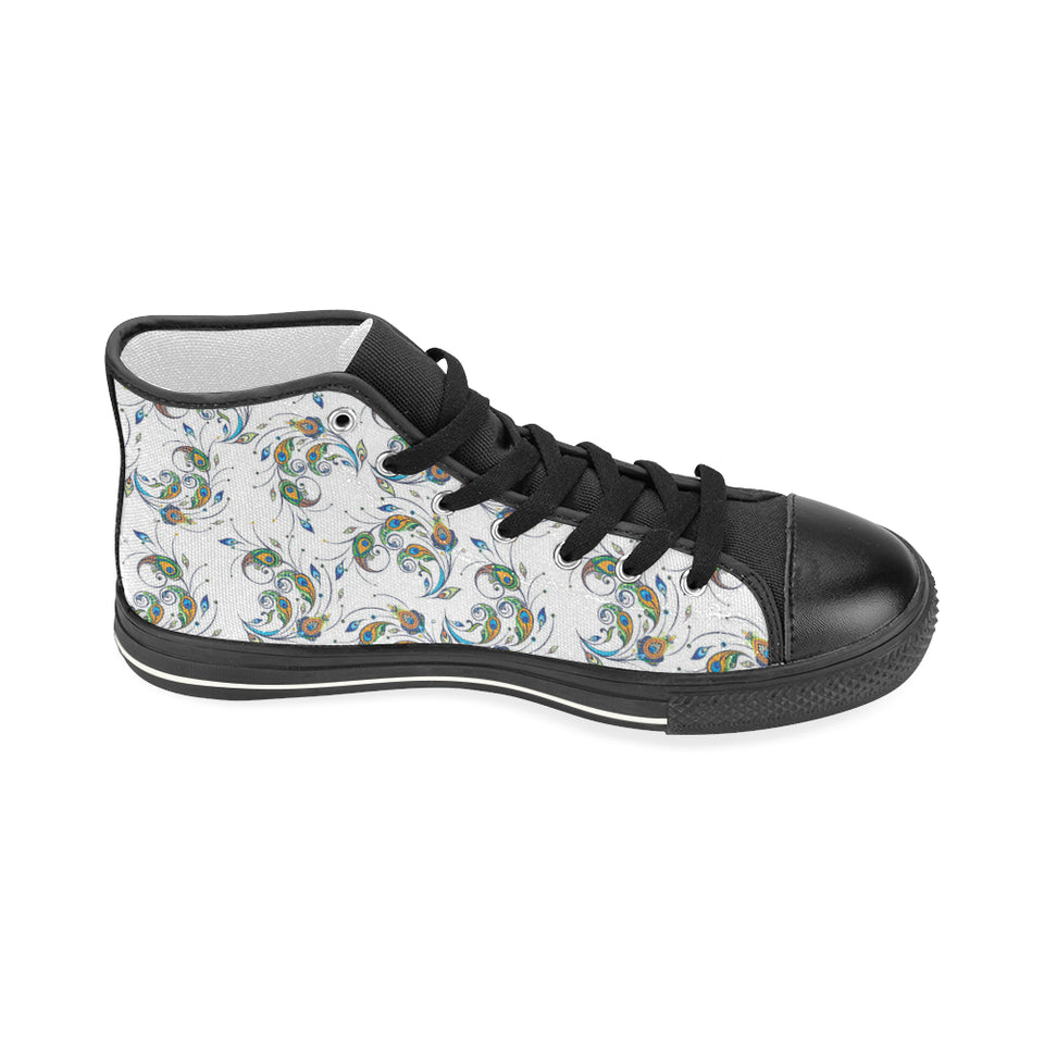Peacock feather pattern Women's High Top Canvas Shoes Black