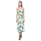 blueberry white background V-Neck Open Fork Long Dress