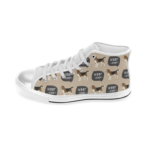 Beagle pattern Women's High Top Canvas Shoes White