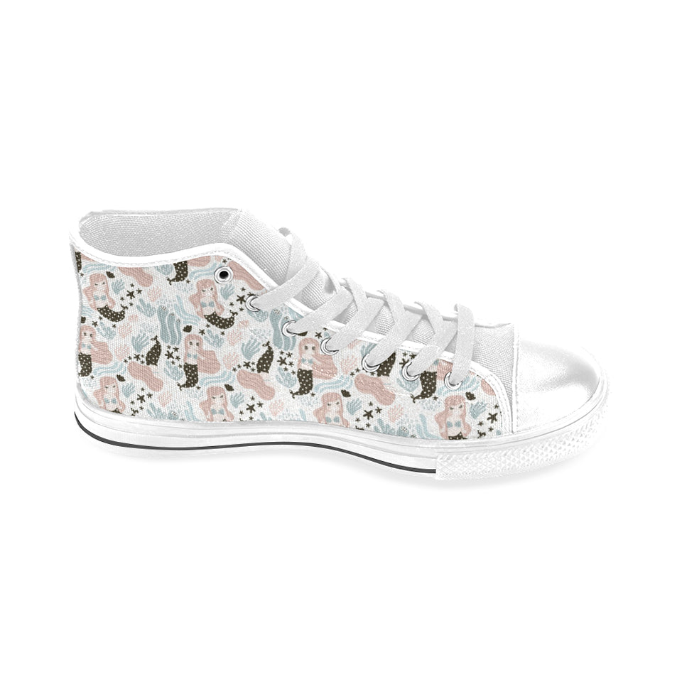 cute mermaid pattern Men's High Top Canvas Shoes White