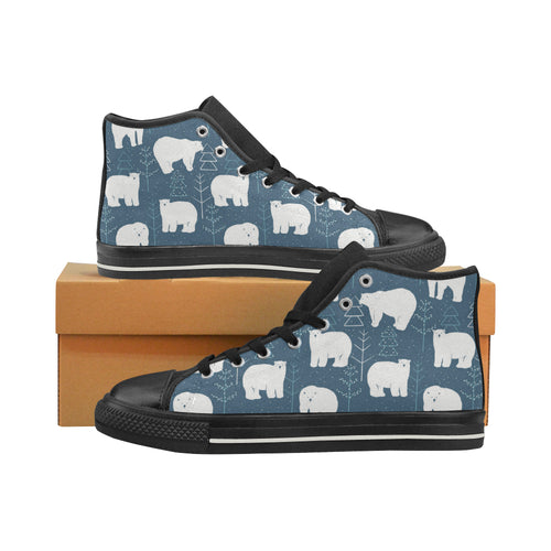 polar bear mother her child pattern Women's High Top Canvas Shoes Black