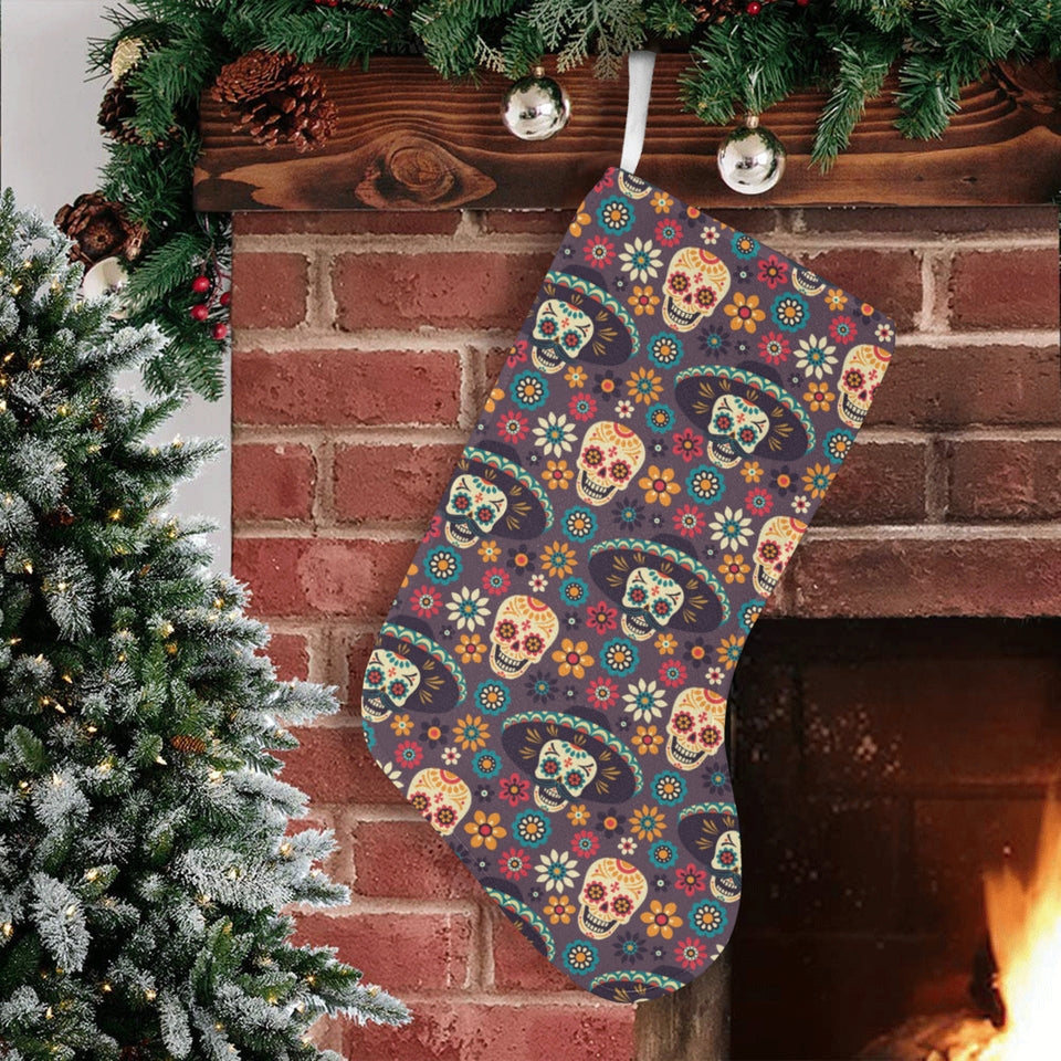 Sugar skulls flower maxican pattern Christmas Stocking