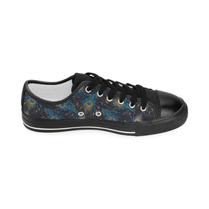 Beautiful peacock feather pattern Kids' Boys' Girls' Low Top Canvas Shoes Black
