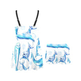 Watercolor dolphin pattern Chest Sexy Pleated Two Piece Swim Dress