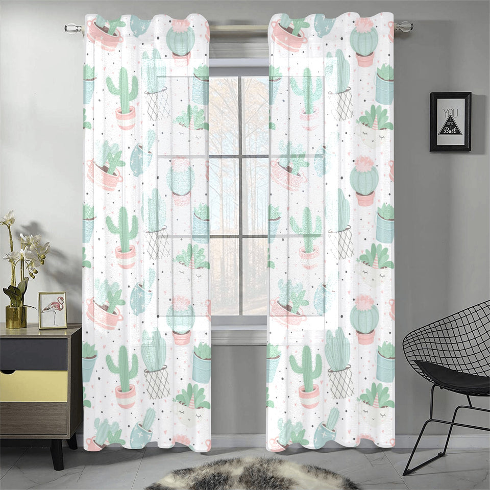 Pastel color cactus pattern Gauze Curtain