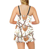 Sloths hanging on the tree pattern Chest Sexy Pleated Two Piece Swim Dress