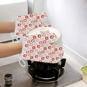 Lips Pattern Print Design 04 Heat Resistant Oven Mitts