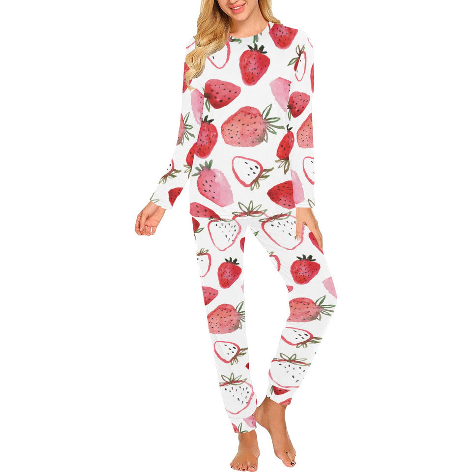 watercolor hand drawn beautiful strawberry pattern Women's All Over Print Pajama Set