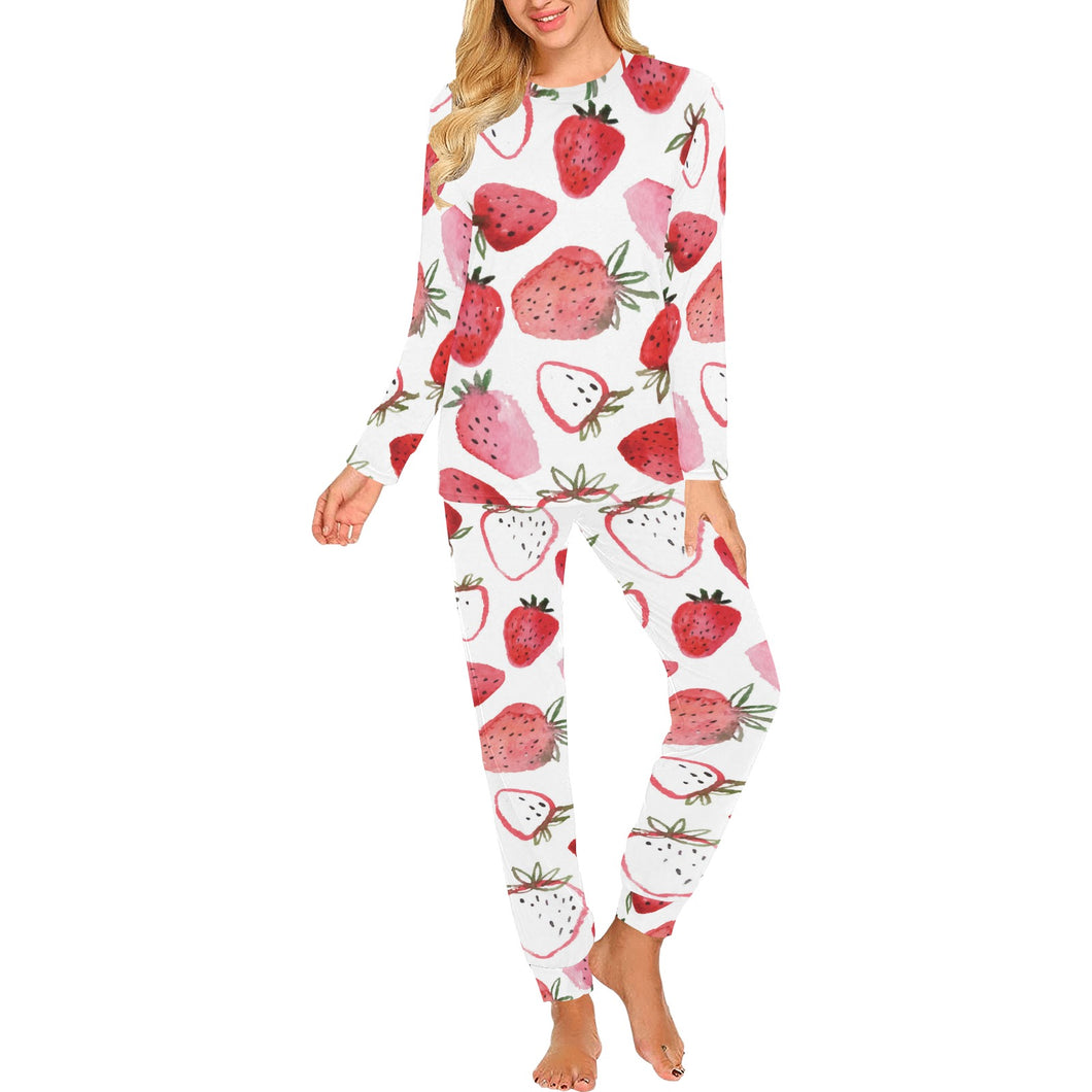 watercolor hand drawn beautiful strawberry pattern Women's All Over Print Pajama Set