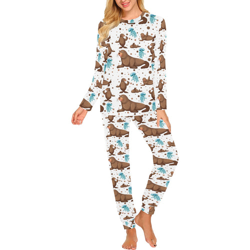 sea lion Seals jellyfish pattern Women's All Over Print Pajama Set