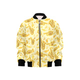 Saxophone cornet pattern yellow background Kids' Boys' Girls' Bomber Jacket