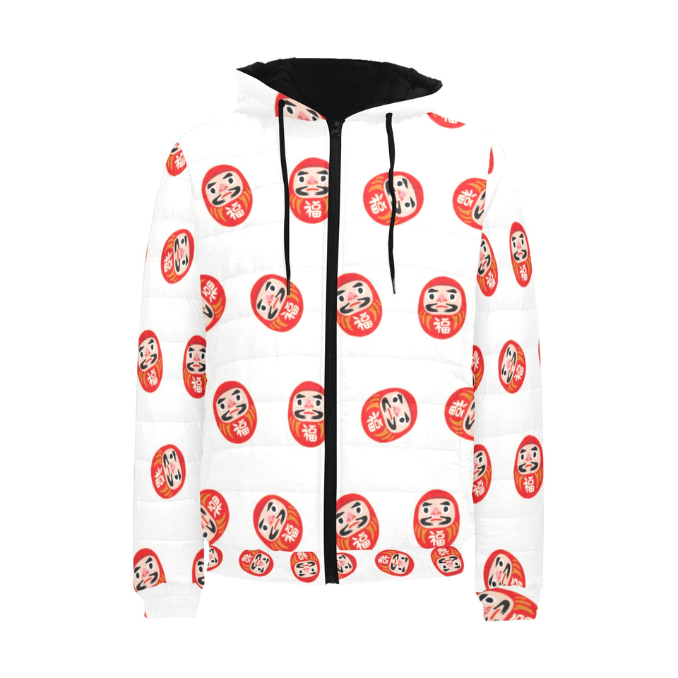Daruma japanese wooden doll pattern Men's Padded Hooded Jacket
