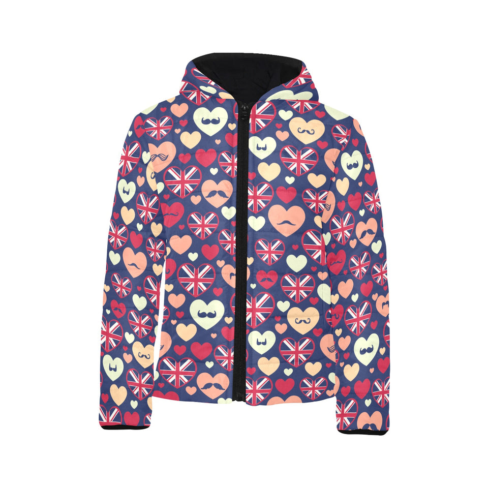 British Pattern Print Design 02 Kids' Boys' Girls' Padded Hooded Jacket