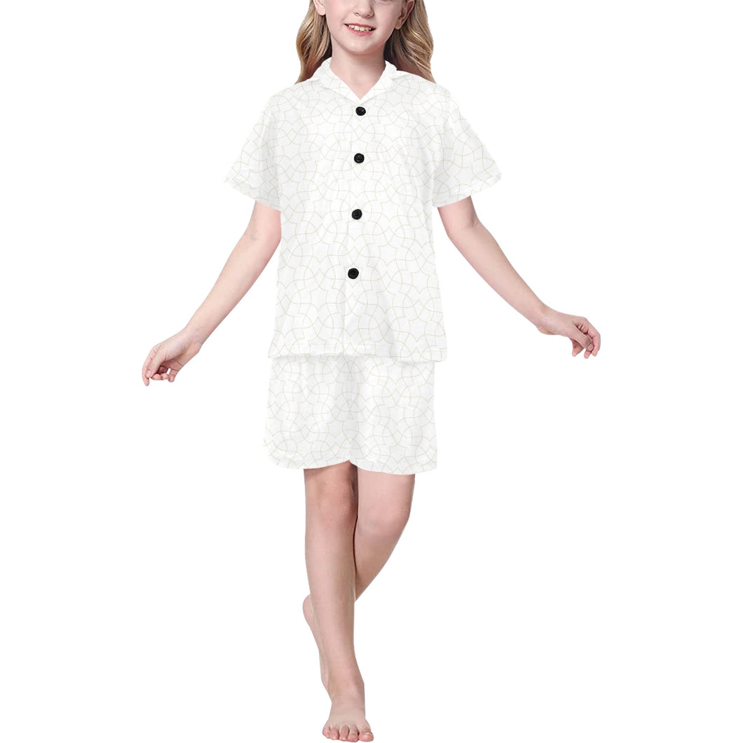 arabic white pattern Kids' Boys' Girls' V-Neck Short Pajama Set