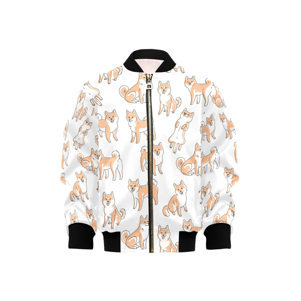 shiba inu dog pattern Kids' Boys' Girls' Bomber Jacket