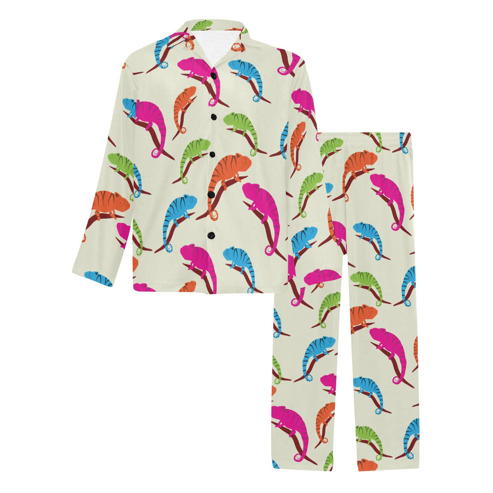 Colorful Chameleon lizard pattern Men's Long Pajama Set