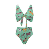 Colorful horses pattern Chest Bowknot High Waisted Bikini Swimsuit