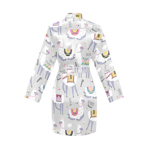 Cute Llama Alpaca pattern Women's Long Sleeve Belted Night Robe