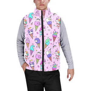 Cute ice cream cone animal pattern Men's Padded Vest