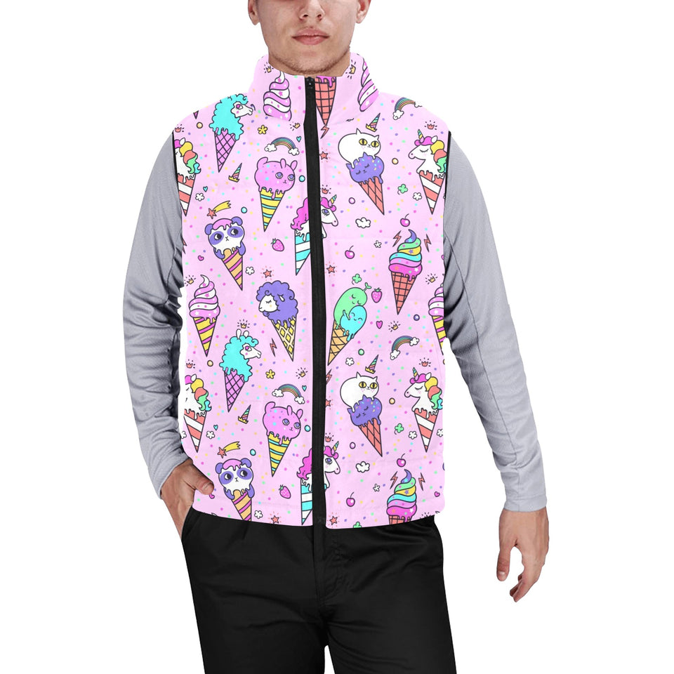 Cute ice cream cone animal pattern Men's Padded Vest