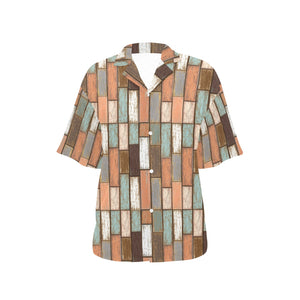 Wood Printed Pattern Print Design 02 Women's All Over Print Hawaiian Shirt