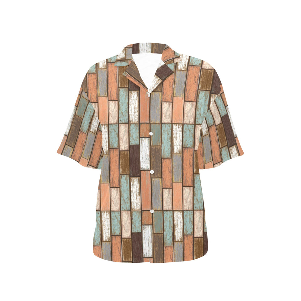 Wood Printed Pattern Print Design 02 Women's All Over Print Hawaiian Shirt