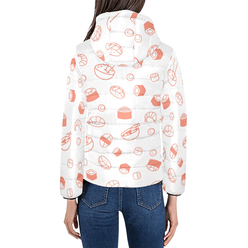 Sushi pattern Women's Padded Hooded Jacket