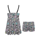 Ostrich Pattern Print Design 01 Chest Sexy Pleated Two Piece Swim Dress