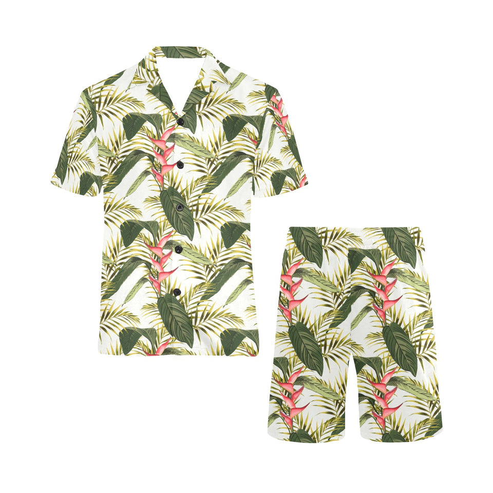 heliconia pattern Men's V-Neck Short Pajama Set