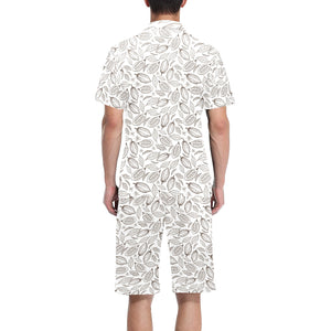 cacao beans leaves pattern Men's V-Neck Short Pajama Set