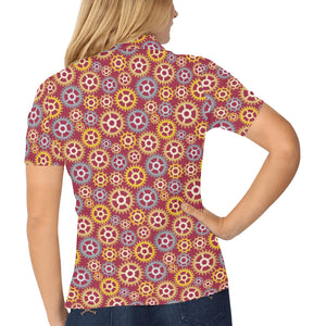 Gear Pattern Print Design 04 Women's All Over Print Polo Shirt