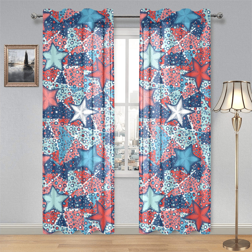Hand drawn colorful starfish Gauze Curtain