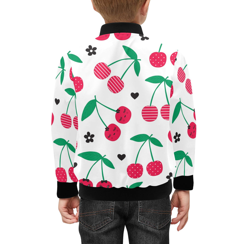 cherry pattern white background Kids' Boys' Girls' Bomber Jacket