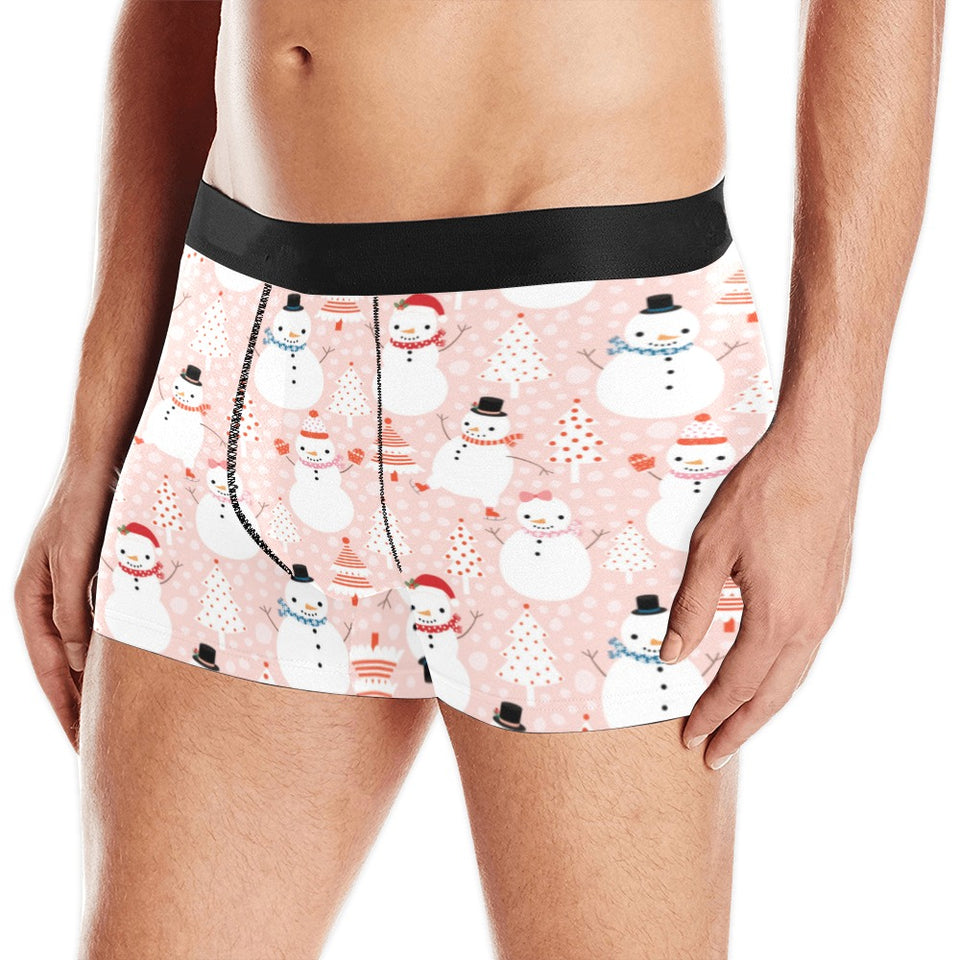 Cute snowman christmas tree snowpink background Men's All Over Print Boxer Briefs Men's Underwear