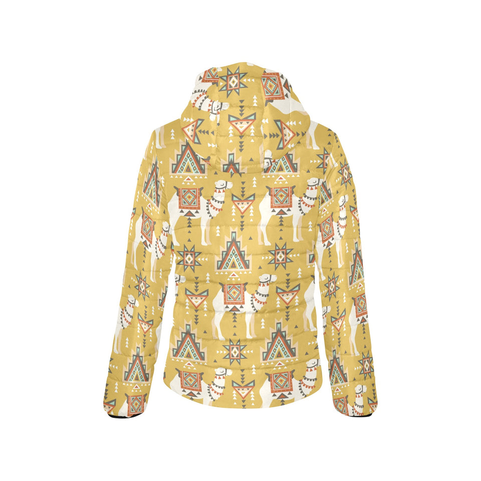 Camels ethnic motif pattern Women's Padded Hooded Jacket