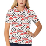 Red mushroom dot pattern Women's All Over Print Polo Shirt