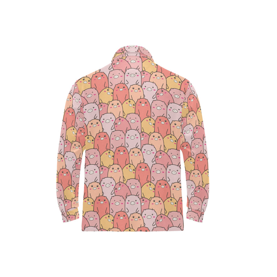 Pig Pattern Print Design 04 Men's Long Sleeve Polo Shirt