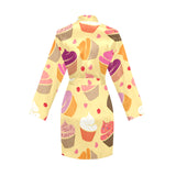cake cupcake heart cherry pattern Women's Long Sleeve Belted Night Robe