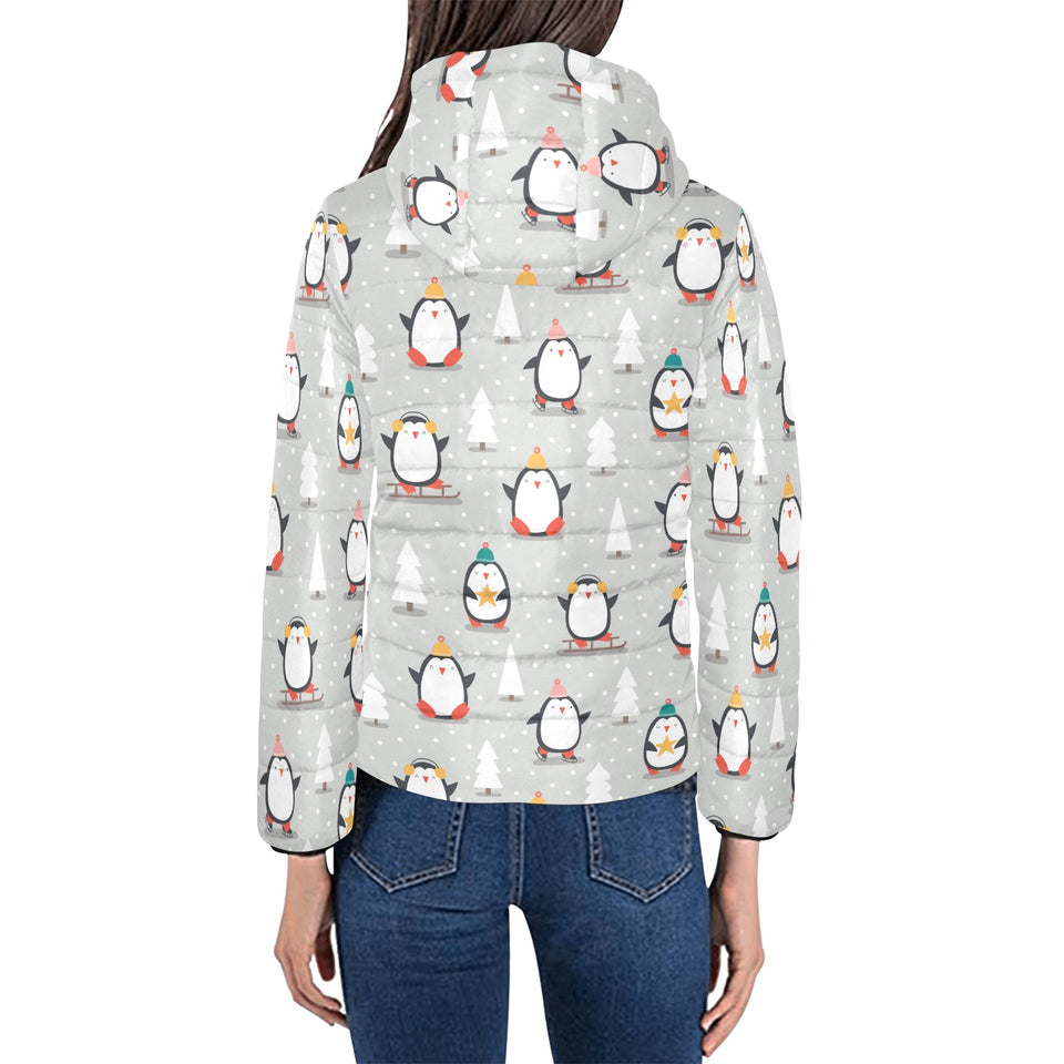 Cute Penguin christmas pattern Women's Padded Hooded Jacket