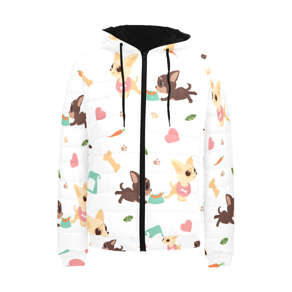 Cute Chihuahua puppie pattern Men's Padded Hooded Jacket