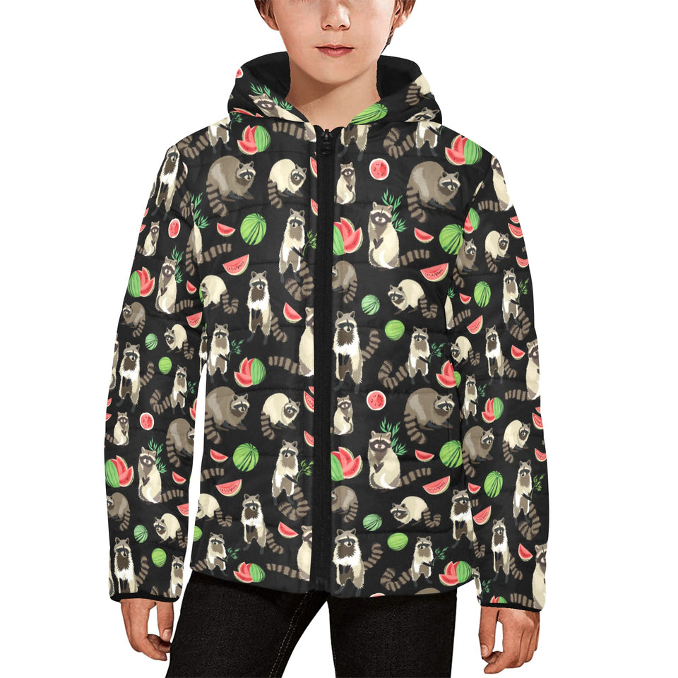Raccoon watermelon pattern Kids' Boys' Girls' Padded Hooded Jacket