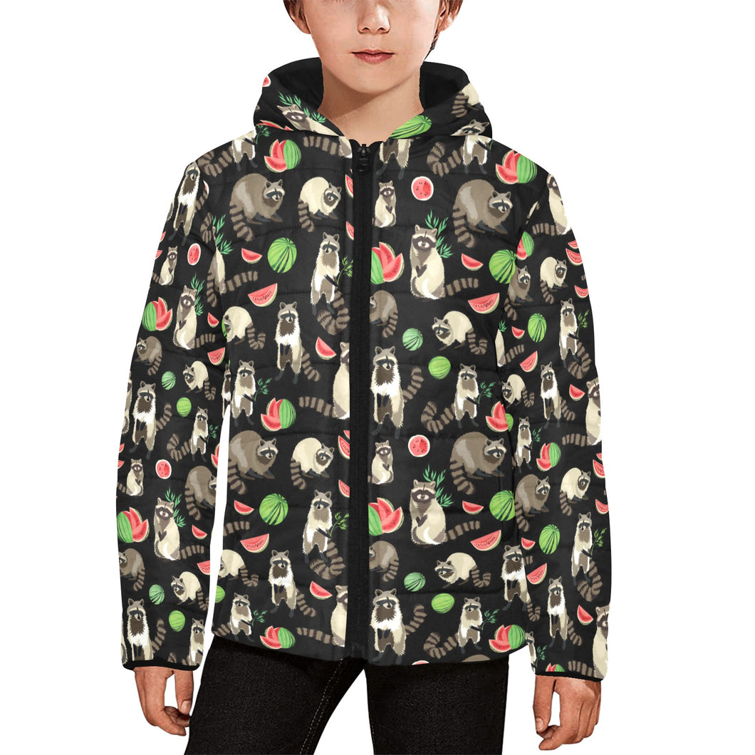 Raccoon watermelon pattern Kids' Boys' Girls' Padded Hooded Jacket
