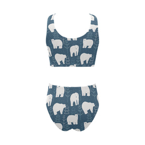 polar bear mother her child pattern Chest Bowknot High Waisted Bikini Swimsuit