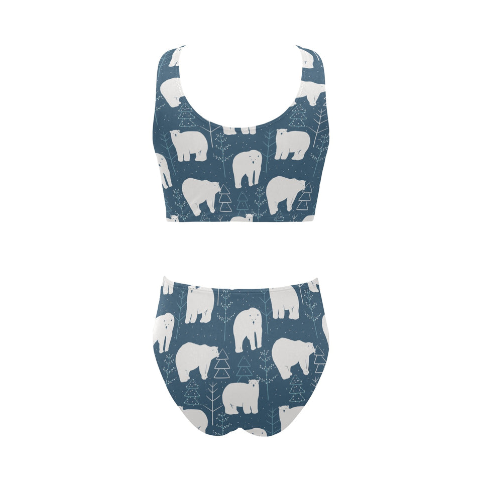 polar bear mother her child pattern Chest Bowknot High Waisted Bikini Swimsuit