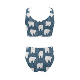 polar bear mother her child pattern Chest Bowknot High Waisted Bikini Swimsuit