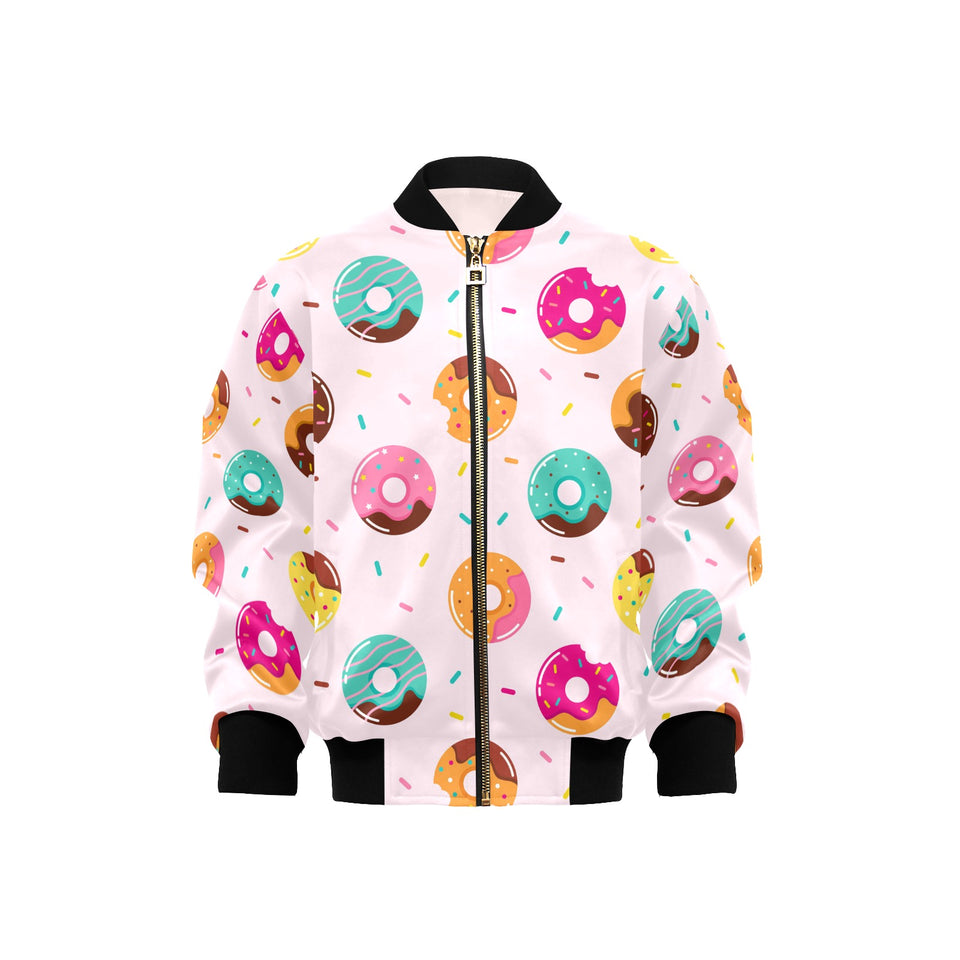 Donut pattern glaze pink background Kids' Boys' Girls' Bomber Jacket