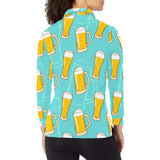 Beer pattern green background Women's Long Sleeve Polo Shirt