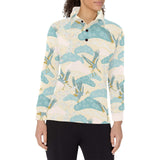 Bonsai bamboo stork japanese pattern cream theme Women's Long Sleeve Polo Shirt